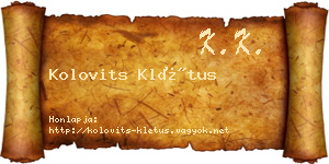 Kolovits Klétus névjegykártya